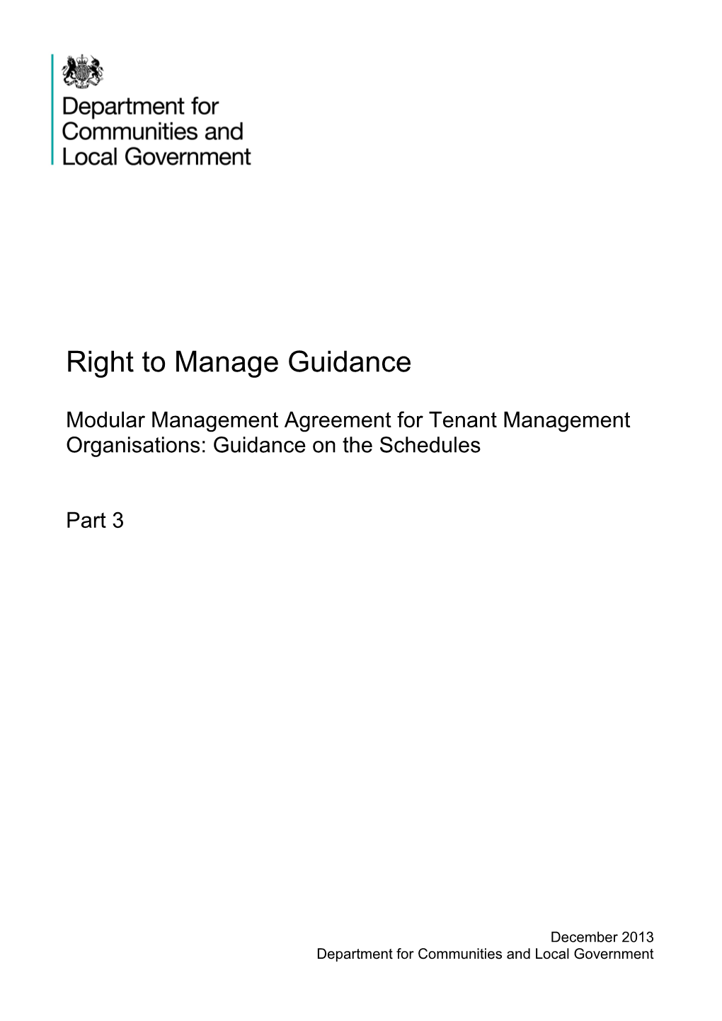 Modular Management Agreement for Tenant Management Organisations: Guidance on the Schedules