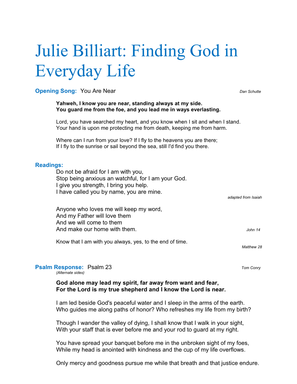 Julie Billiart; Woman Finding God in Everyday Life