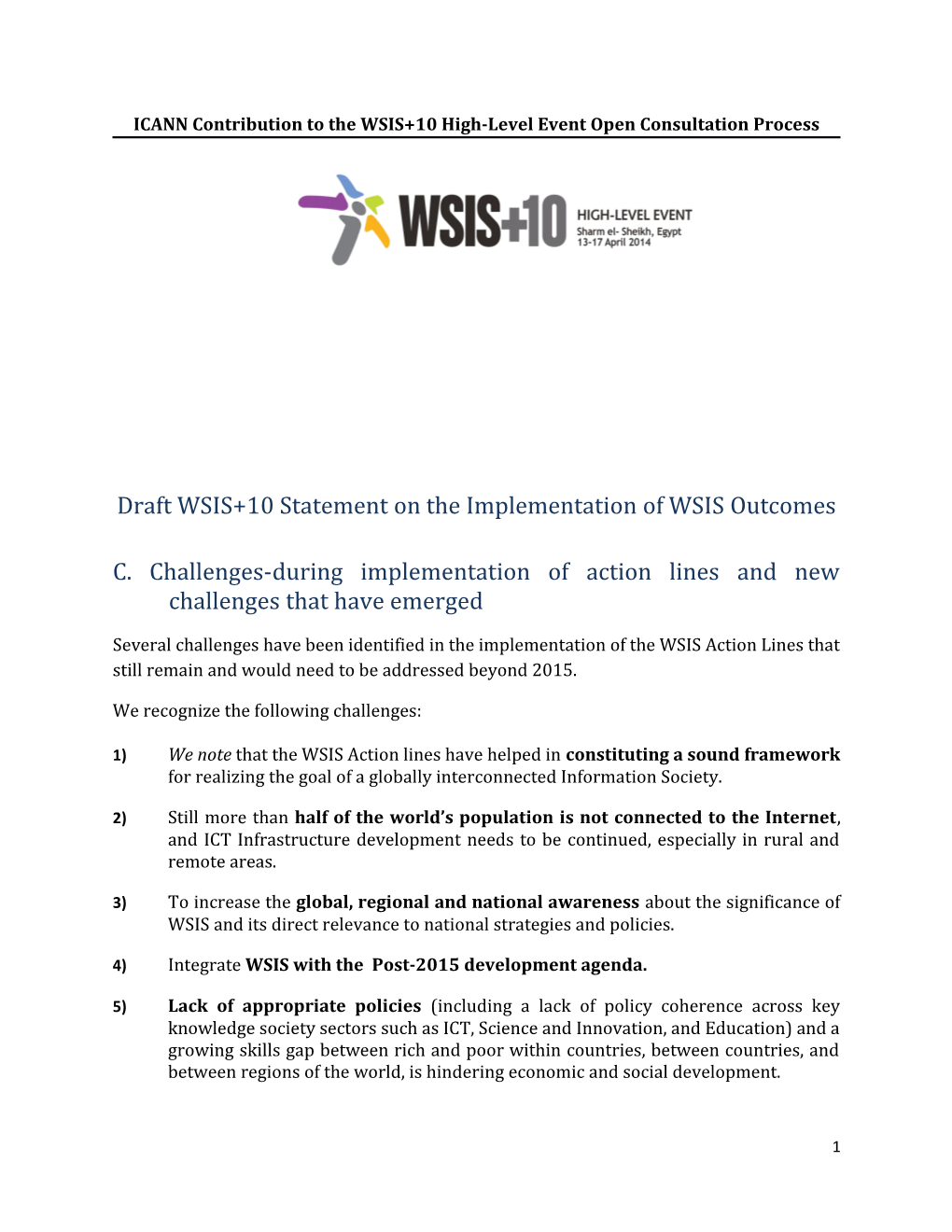 ICANN Contribution to the WSIS+10 High-Level Event Open Consultation Process