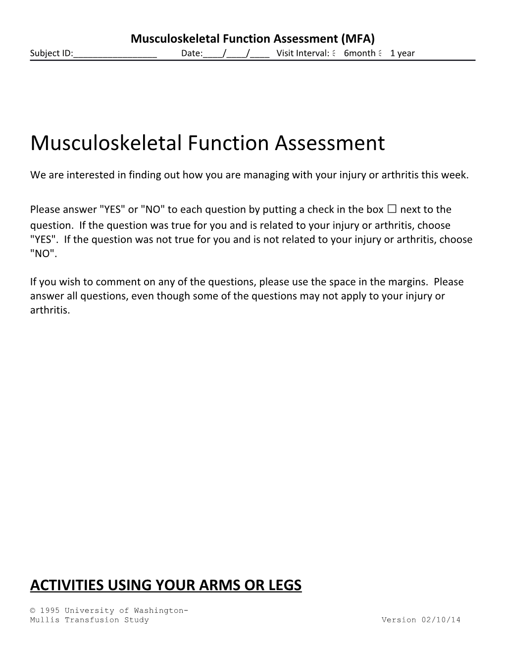 Musculoskeletal Function Assessment (MFA)