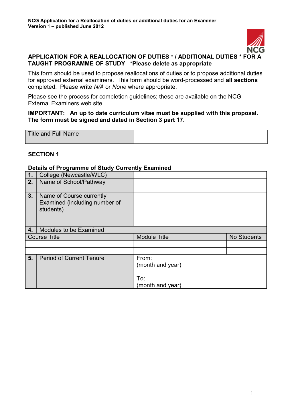 External Examiner/Adviser* Nomination Form