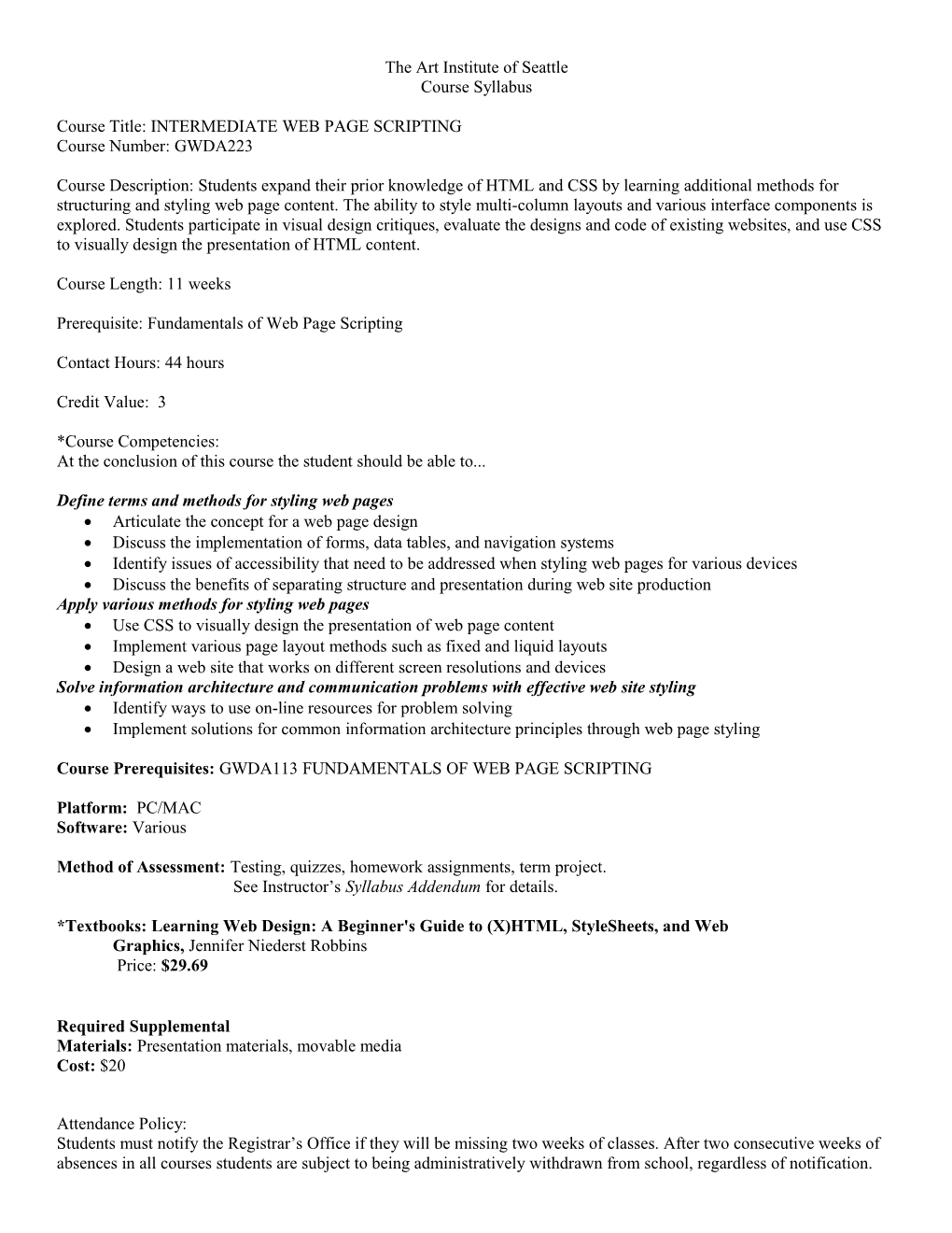 AII Course Syllabi Format Model (Must Include)