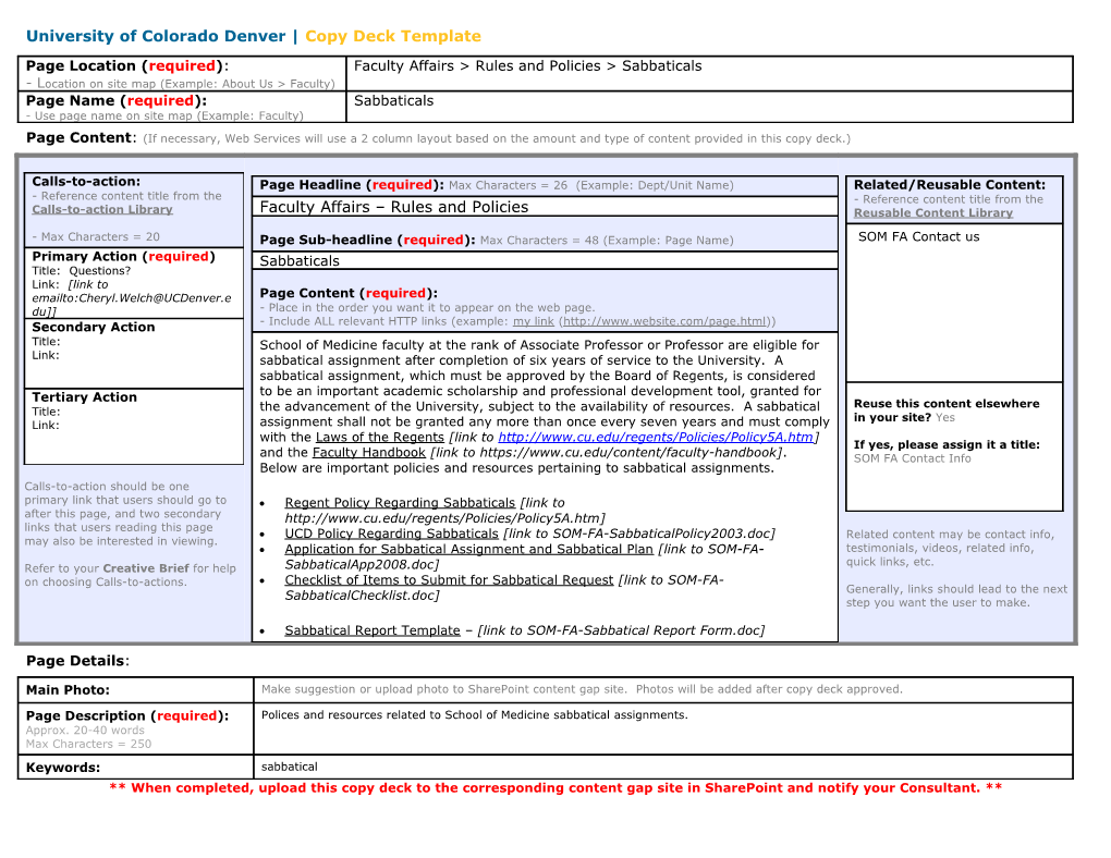 University of Colorado Denver Copy Deck Template