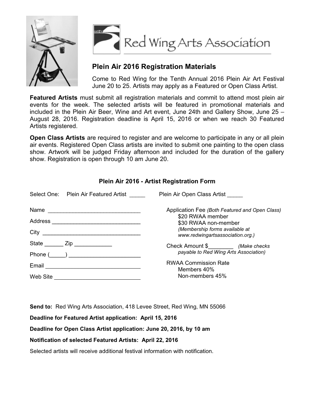 Plein Air 2016 Registration Materials