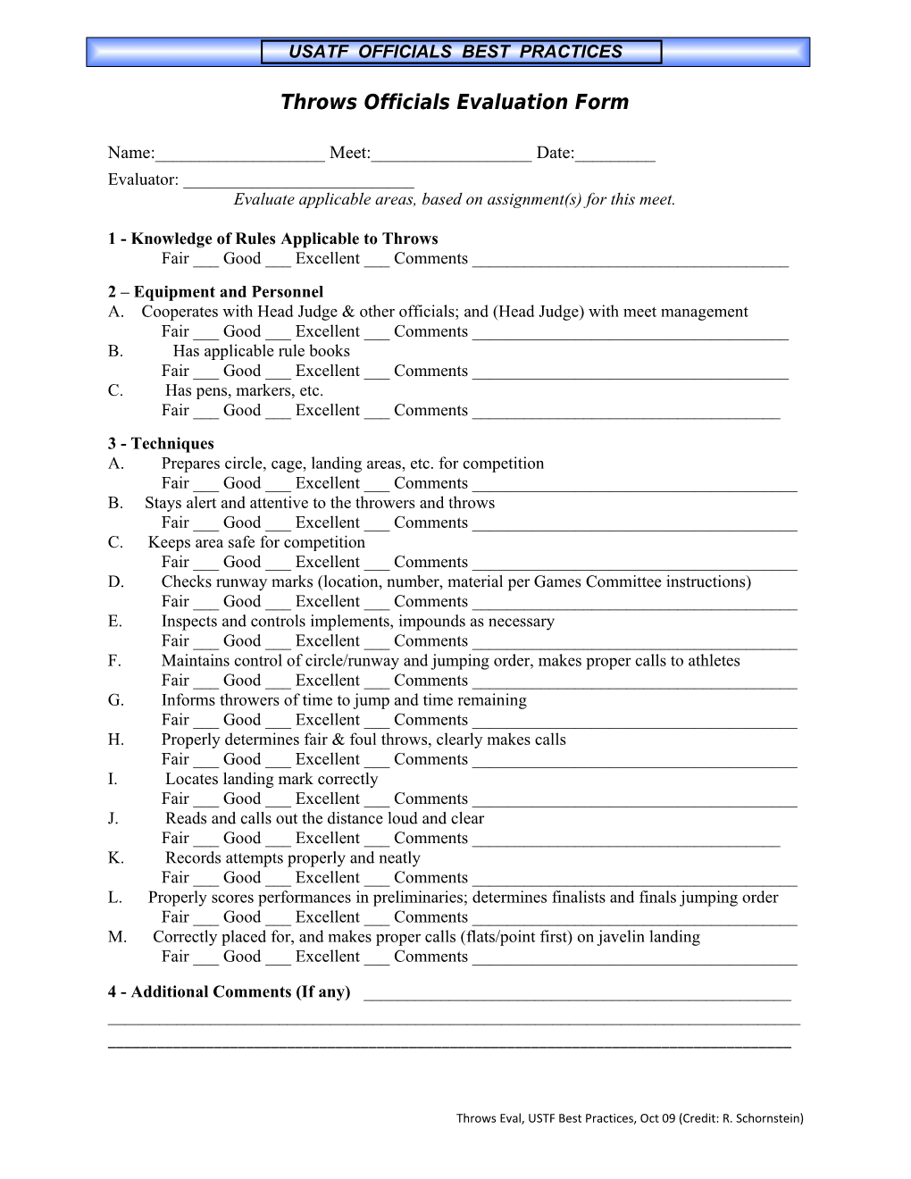 Throws Officials Evaluation Form