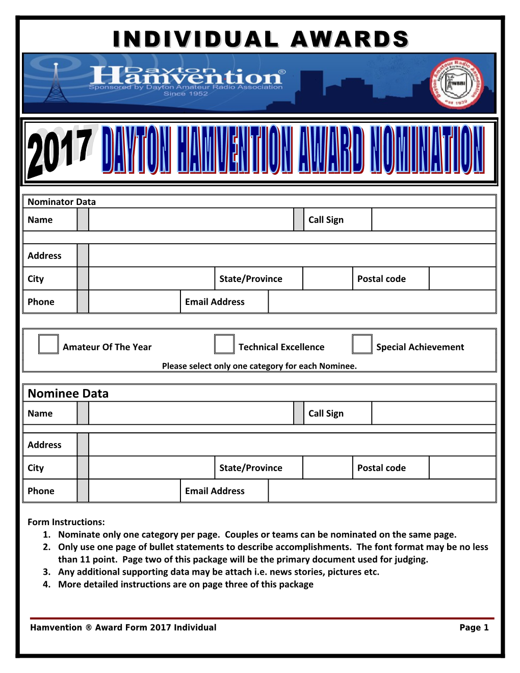 1. Instructions to Complete for the Individual Awards Package