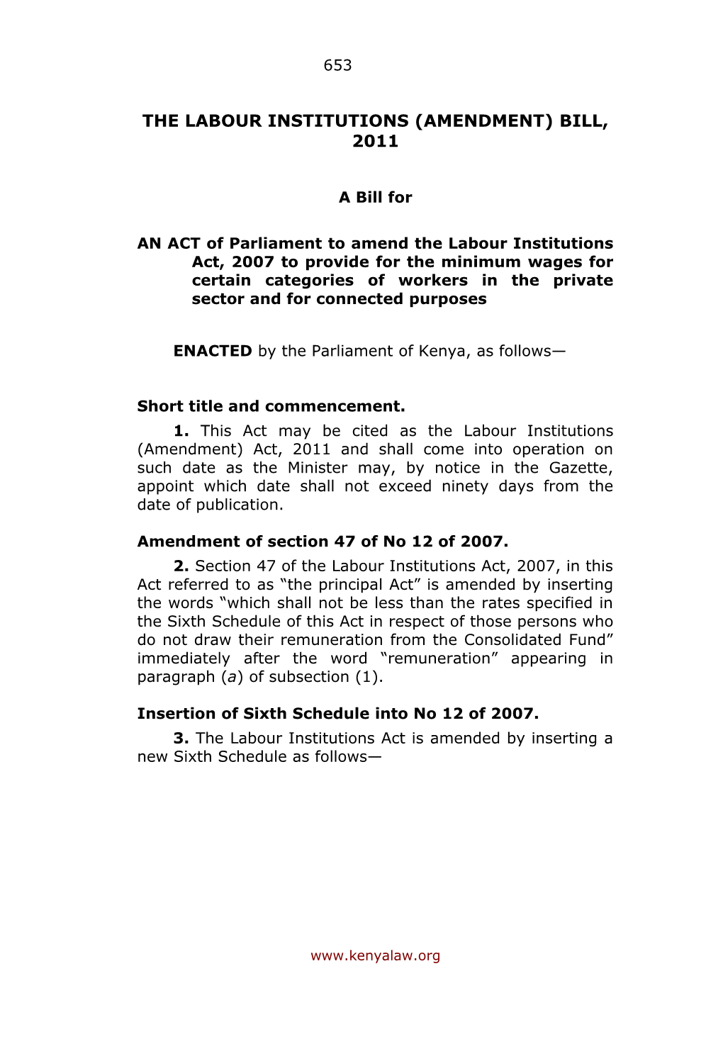 The Labour Institutions (Amendment) Bill, 2011