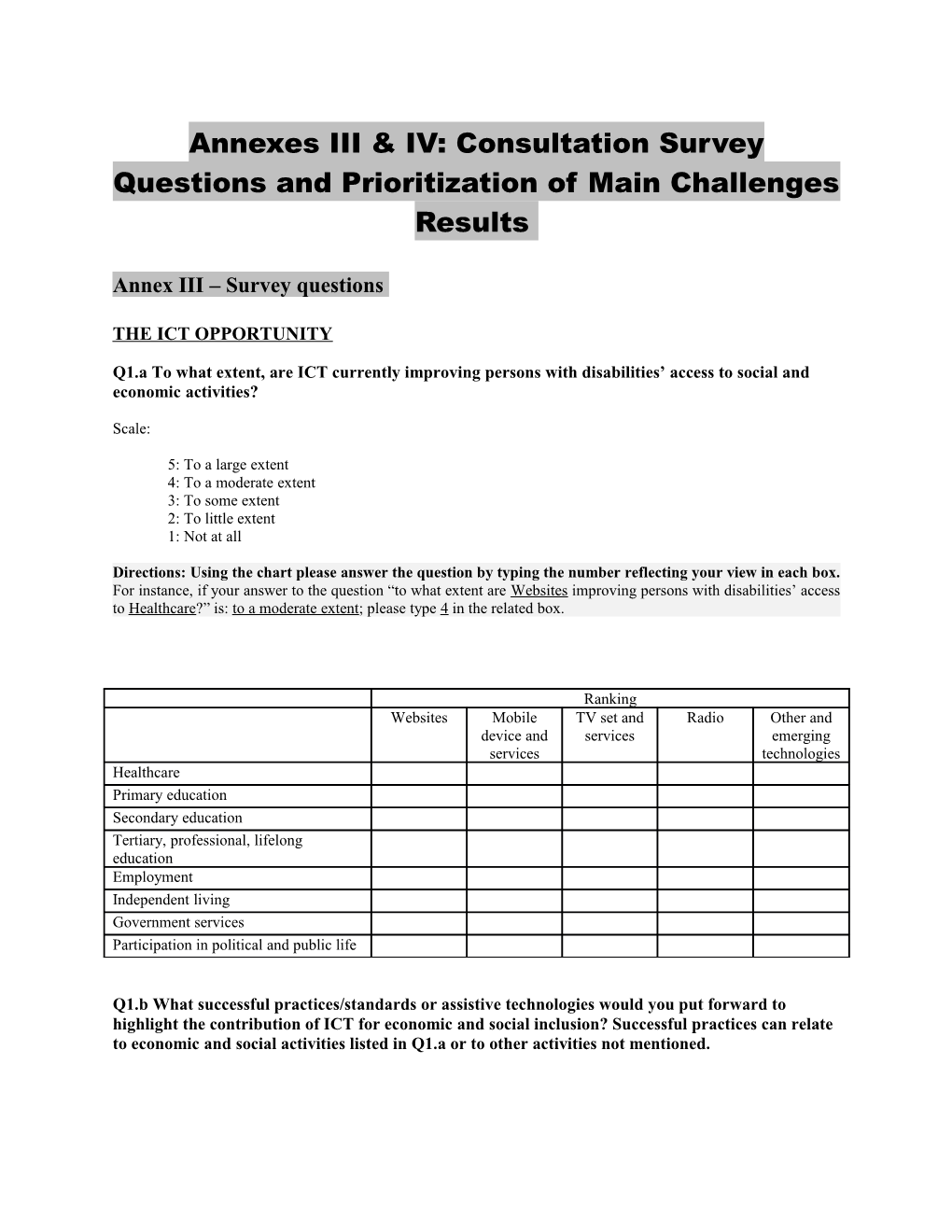 Additional Annexes III and IV