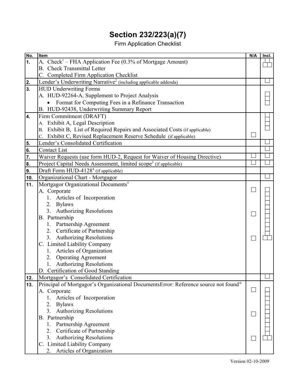 Section 232/223(A)(7) Firm Application Checklist