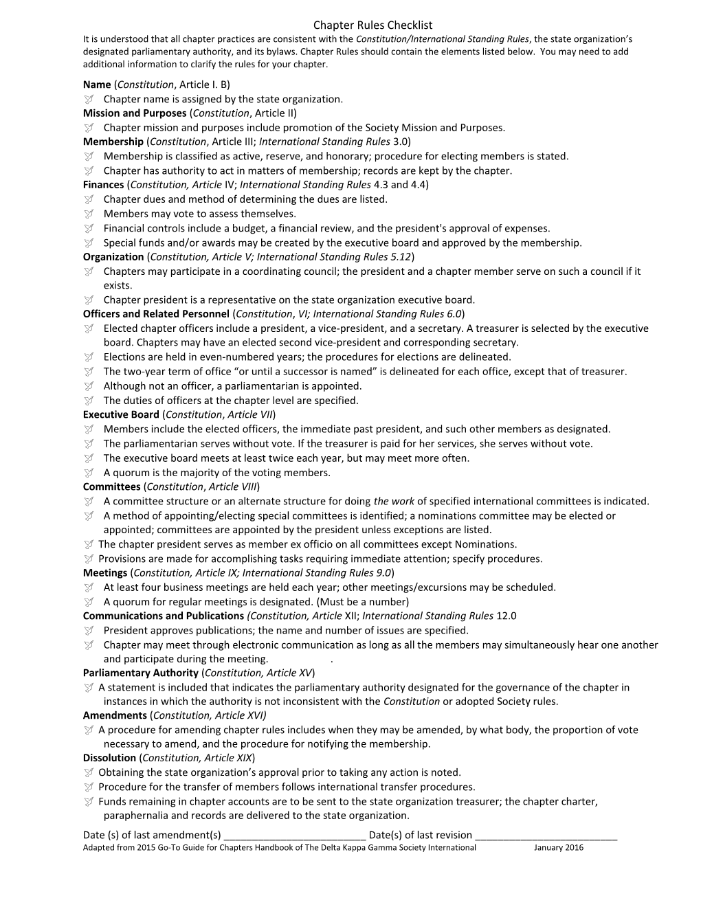 DRAFT Checklist Chapter Rules ; May Be Modified Further Before DKG 2012 Handbook Is Published