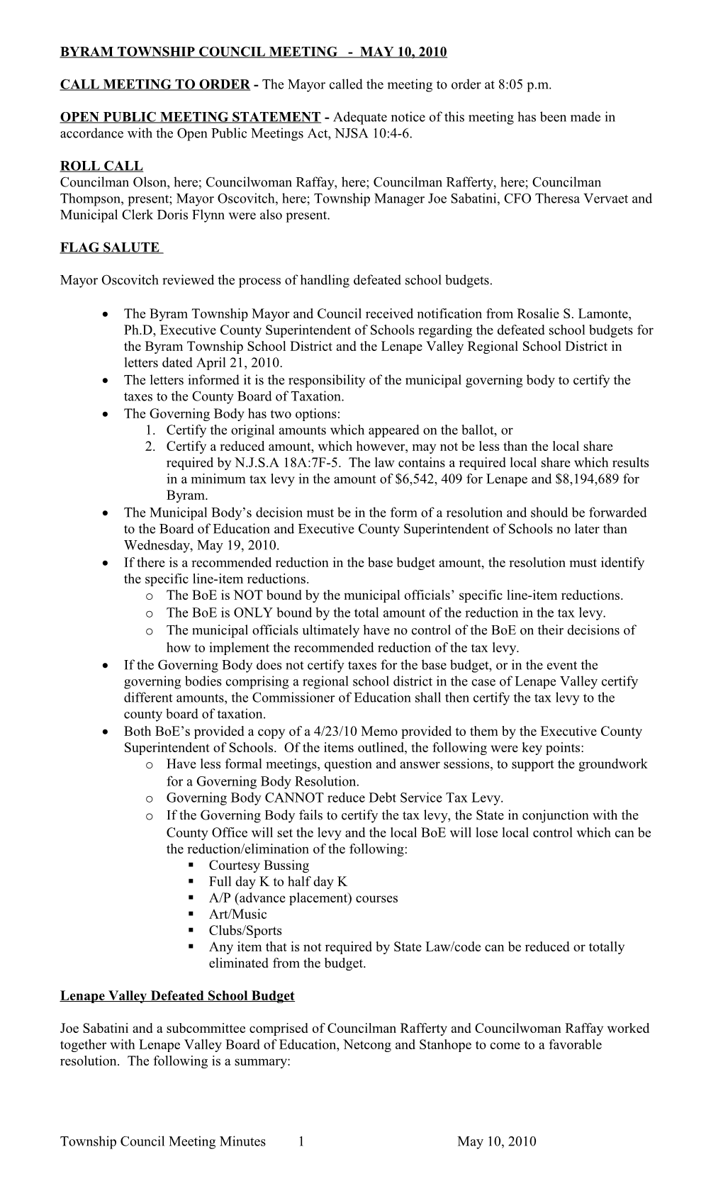 Byram Township Council Meeting September 19, 2005 s1