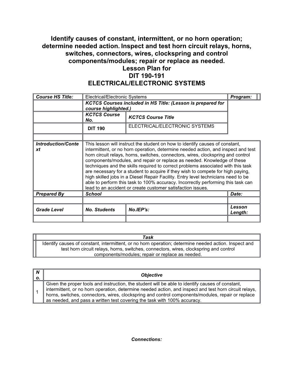 Identify Causes of Constant, Intermittent, Or No Horn Operation; Determine Needed Action