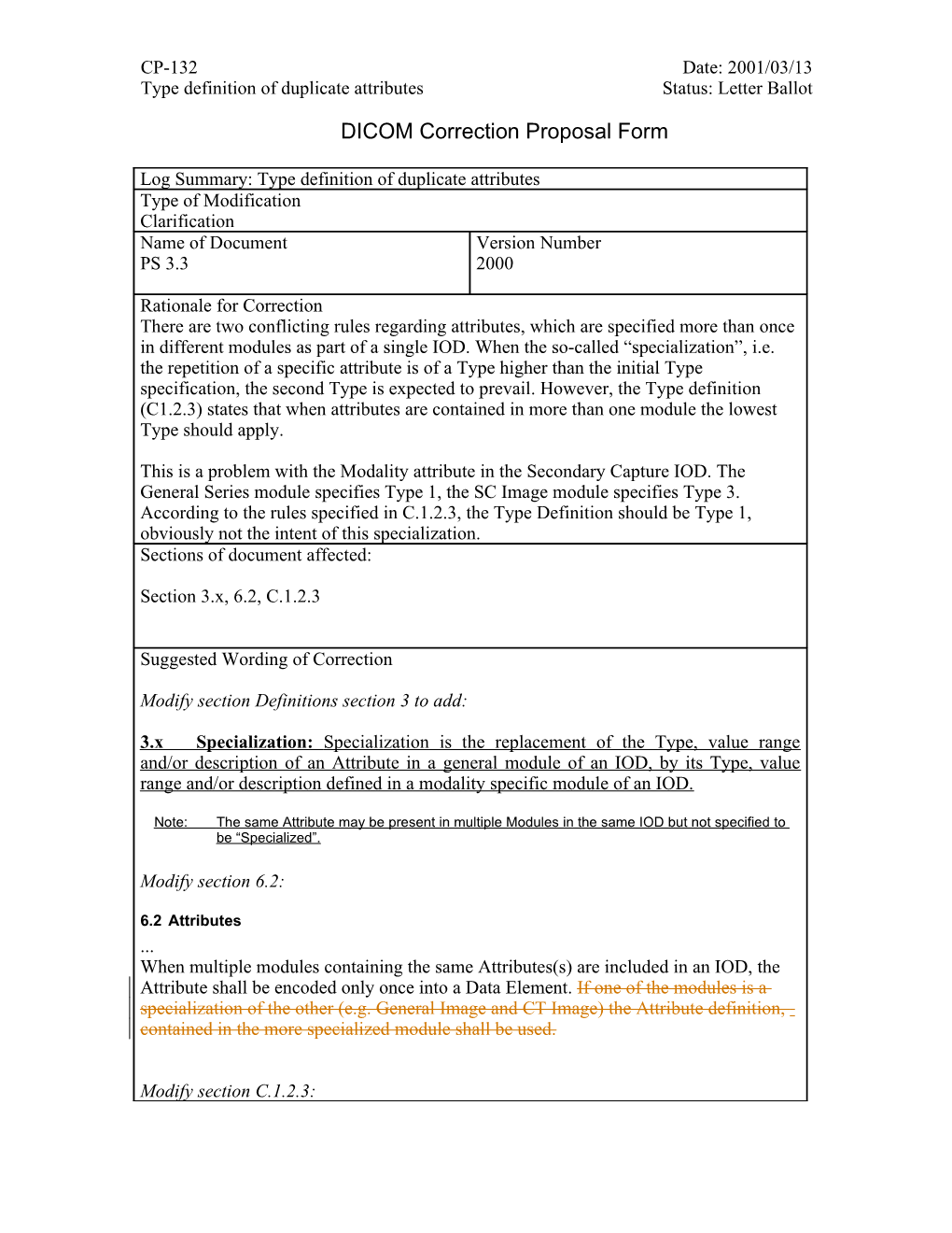 DICOM Correction Proposal Form - Final Text