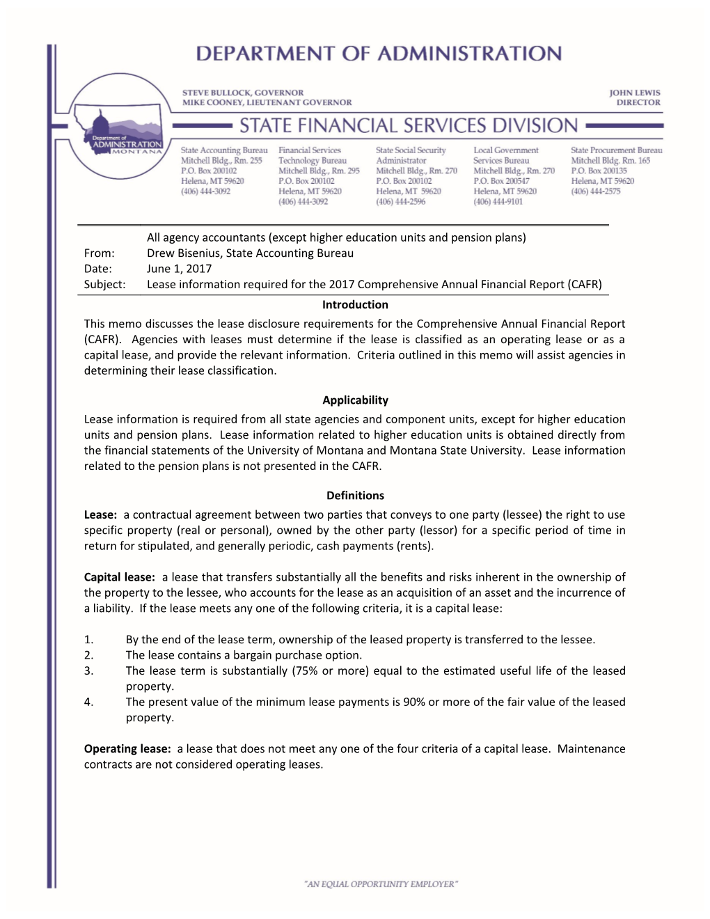 This Memo Discusses the Lease Disclosure Requirements for the Comprehensive Annual Financial