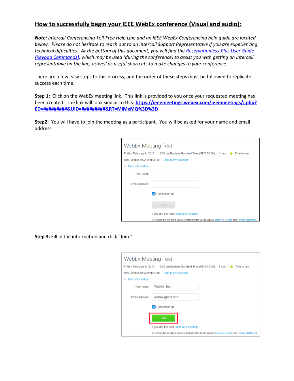 How to Successfully Begin Your IEEE Webex Conference (Visual and Audio)