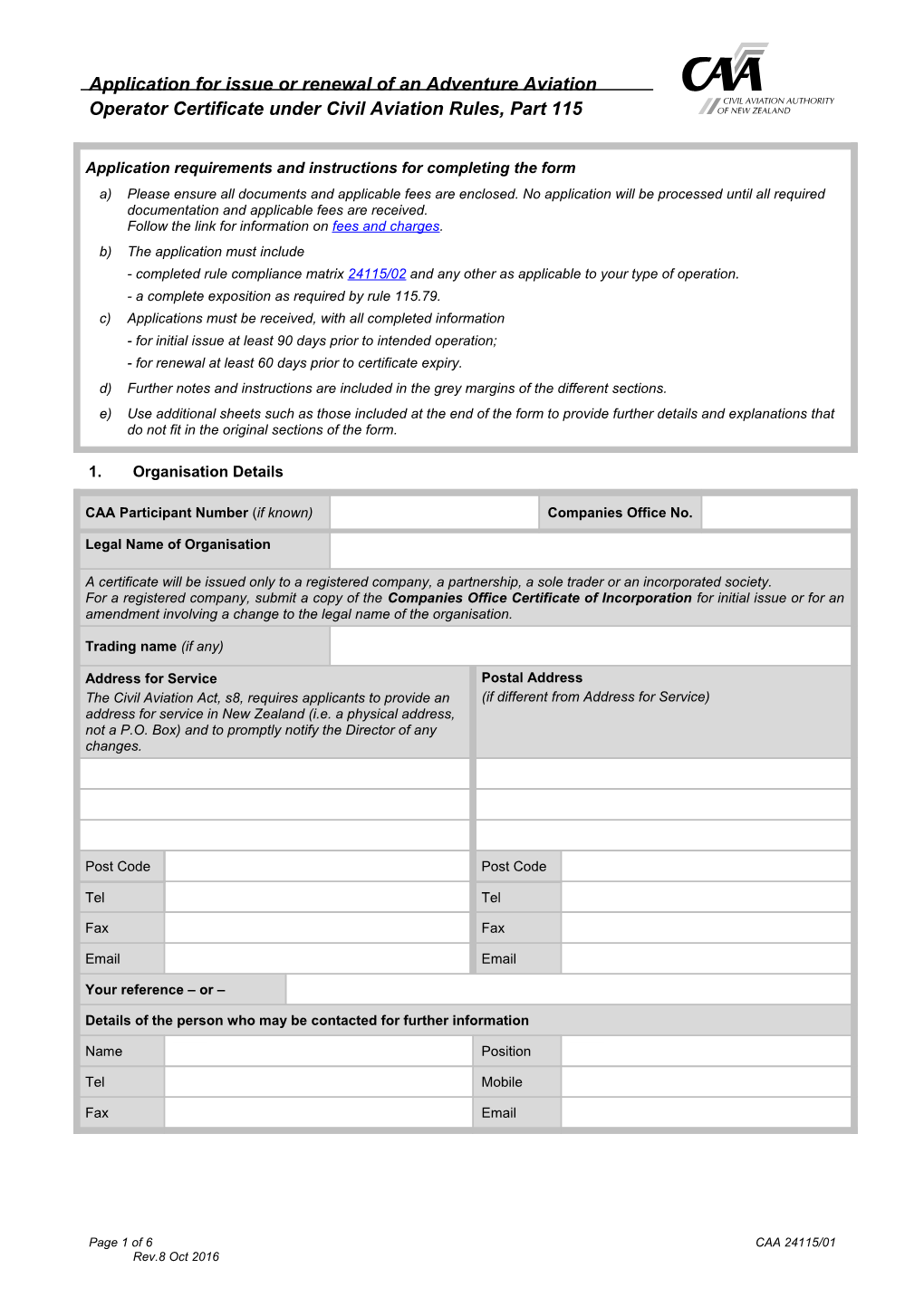 Operator Certificate Under Civil Aviation Rules, Part 115