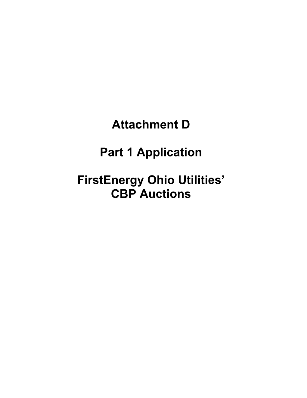 Part 1 Application: Firstenergy Ohio Utilities CBP Auctions