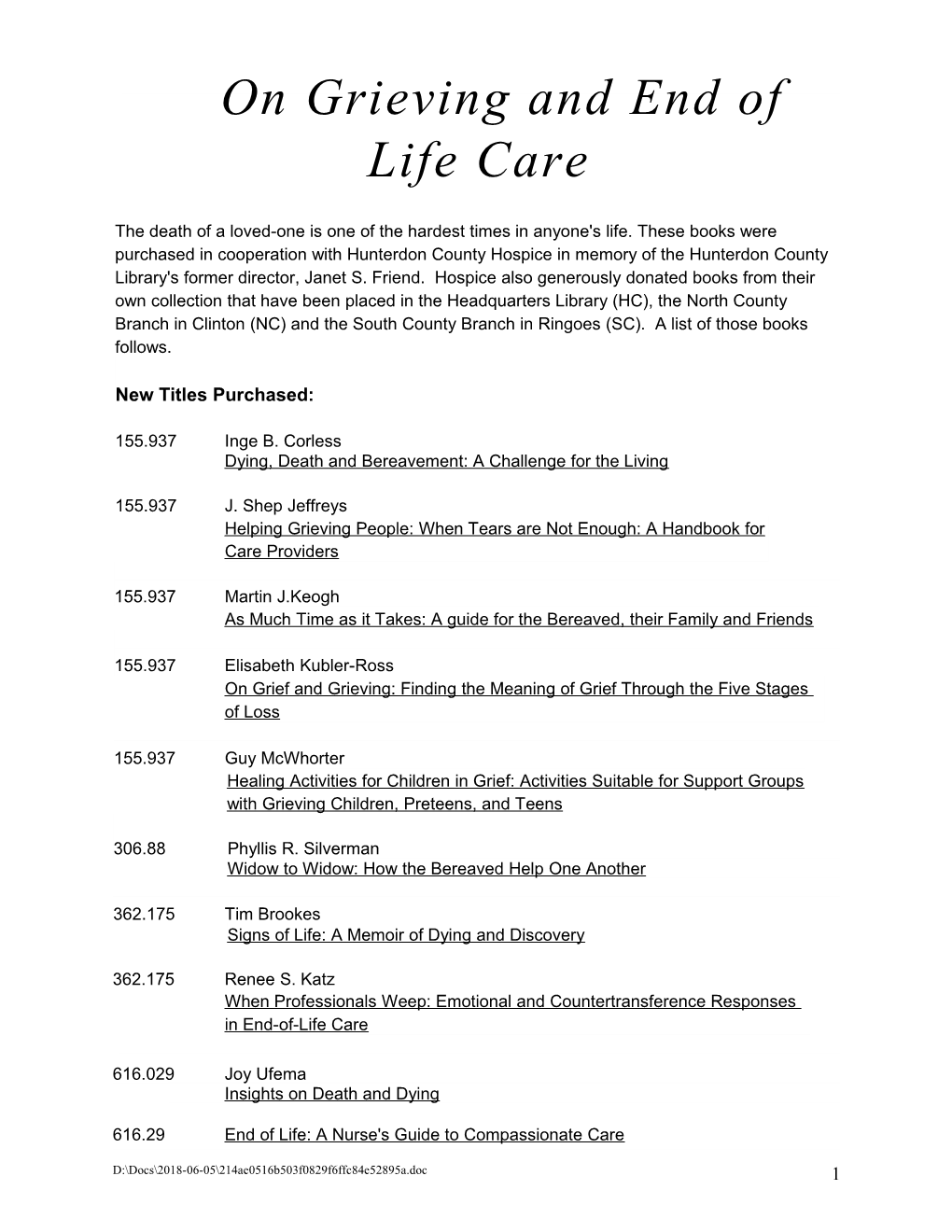 On Grieving and End of Life Care