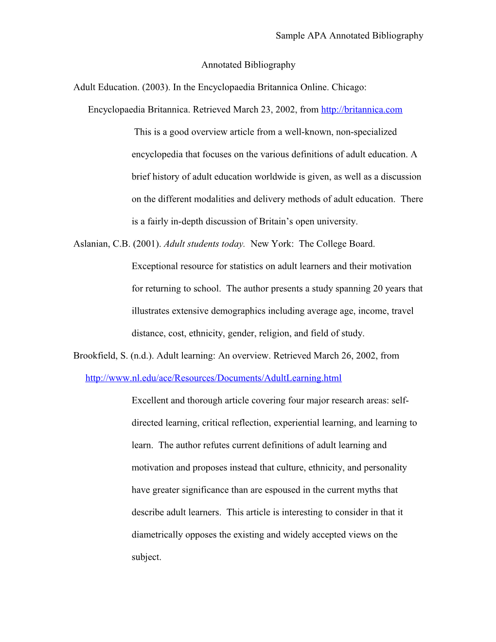 Sample APA Annotated Bibliography