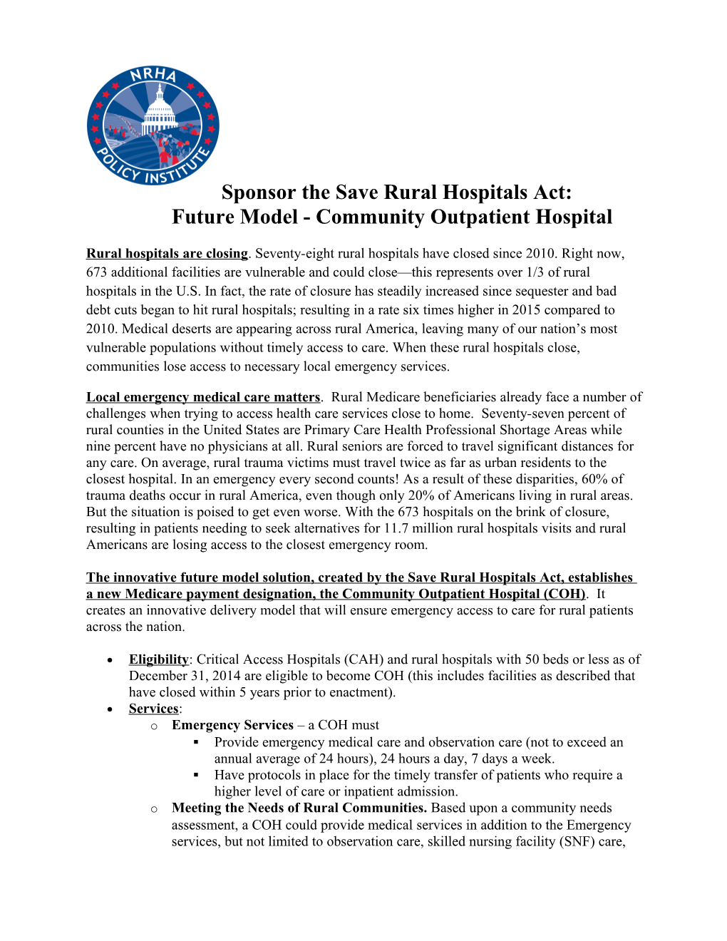 Future Model -Community Outpatient Hospital