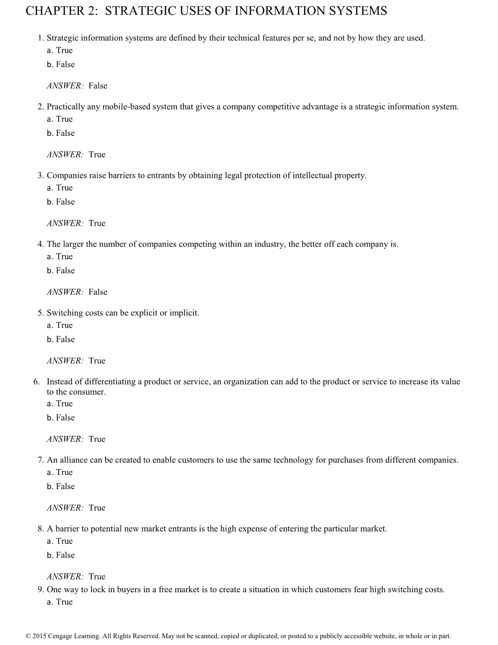 Chapter 2: Strategic Uses of Information Systems