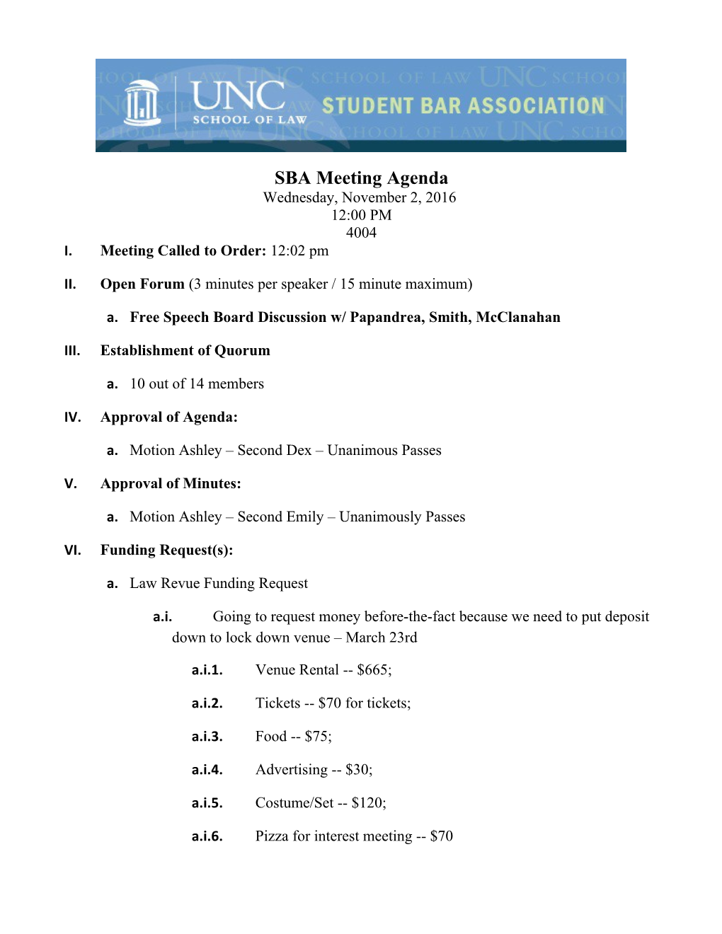 SBA Meeting Agenda