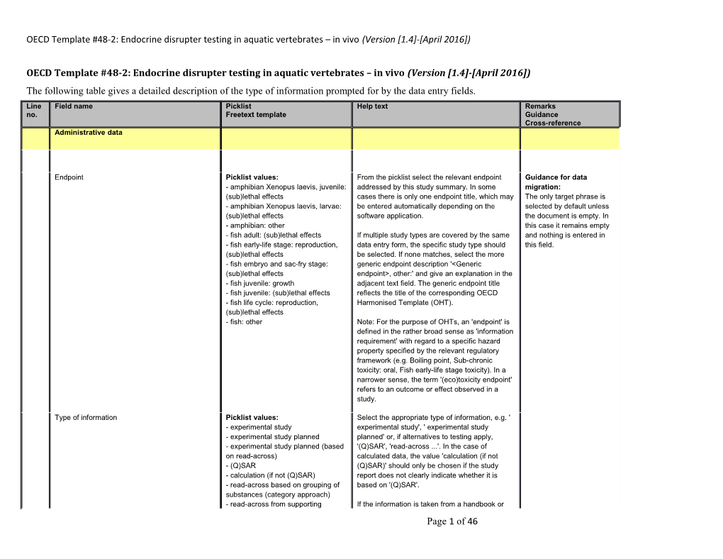 Oecdtemplate #48-2: Endocrine Disrupter Testing in Aquatic Vertebrates in Vivo(Version