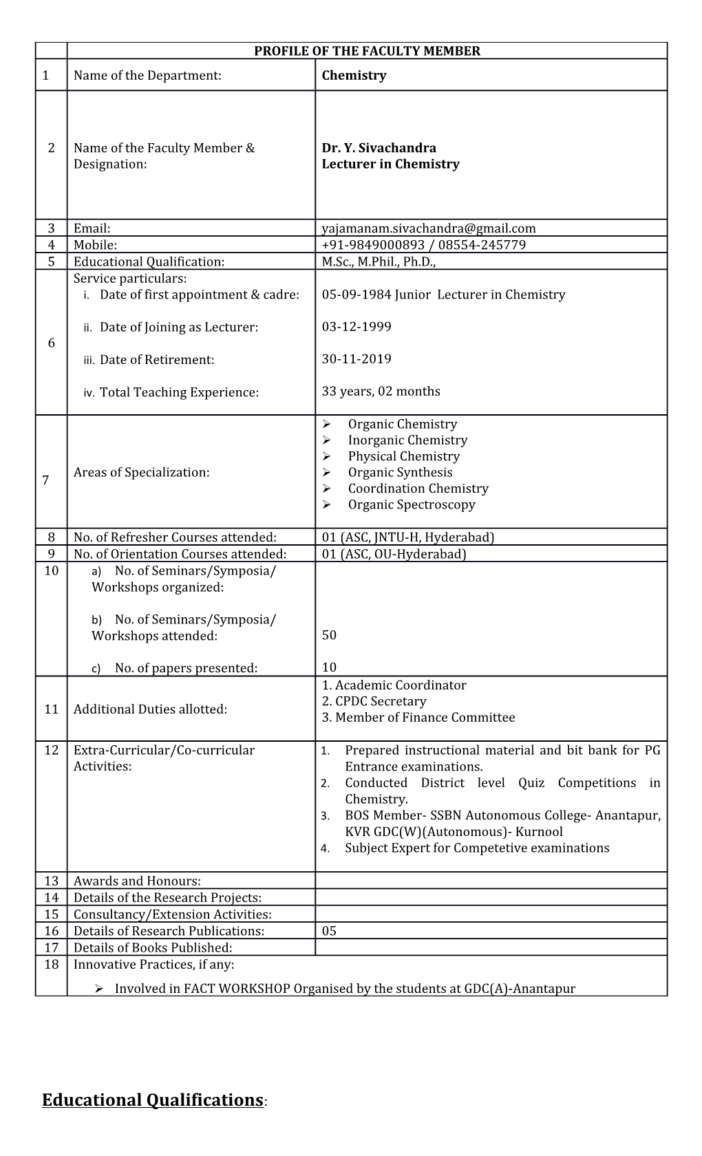 Date of First Appointment & Cadre