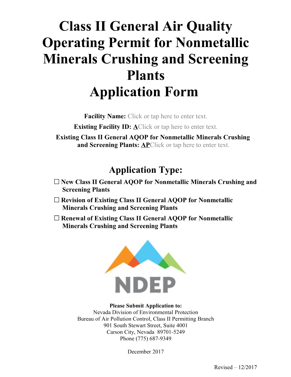 Class II General Air Quality Operating Permit for Nonmetallic Minerals Crushing and Screening