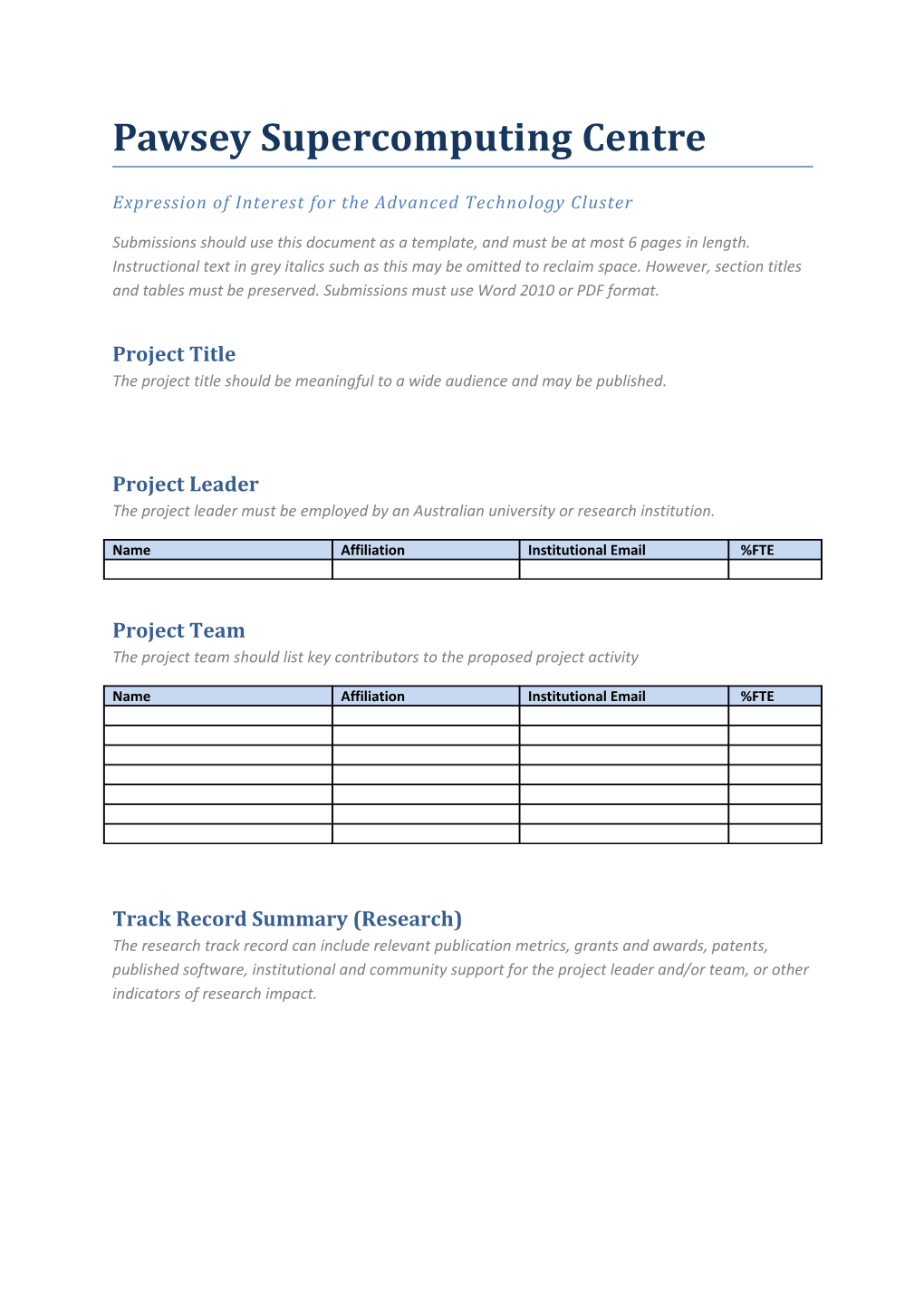 Expression of Interest for the Advanced Technology Cluster