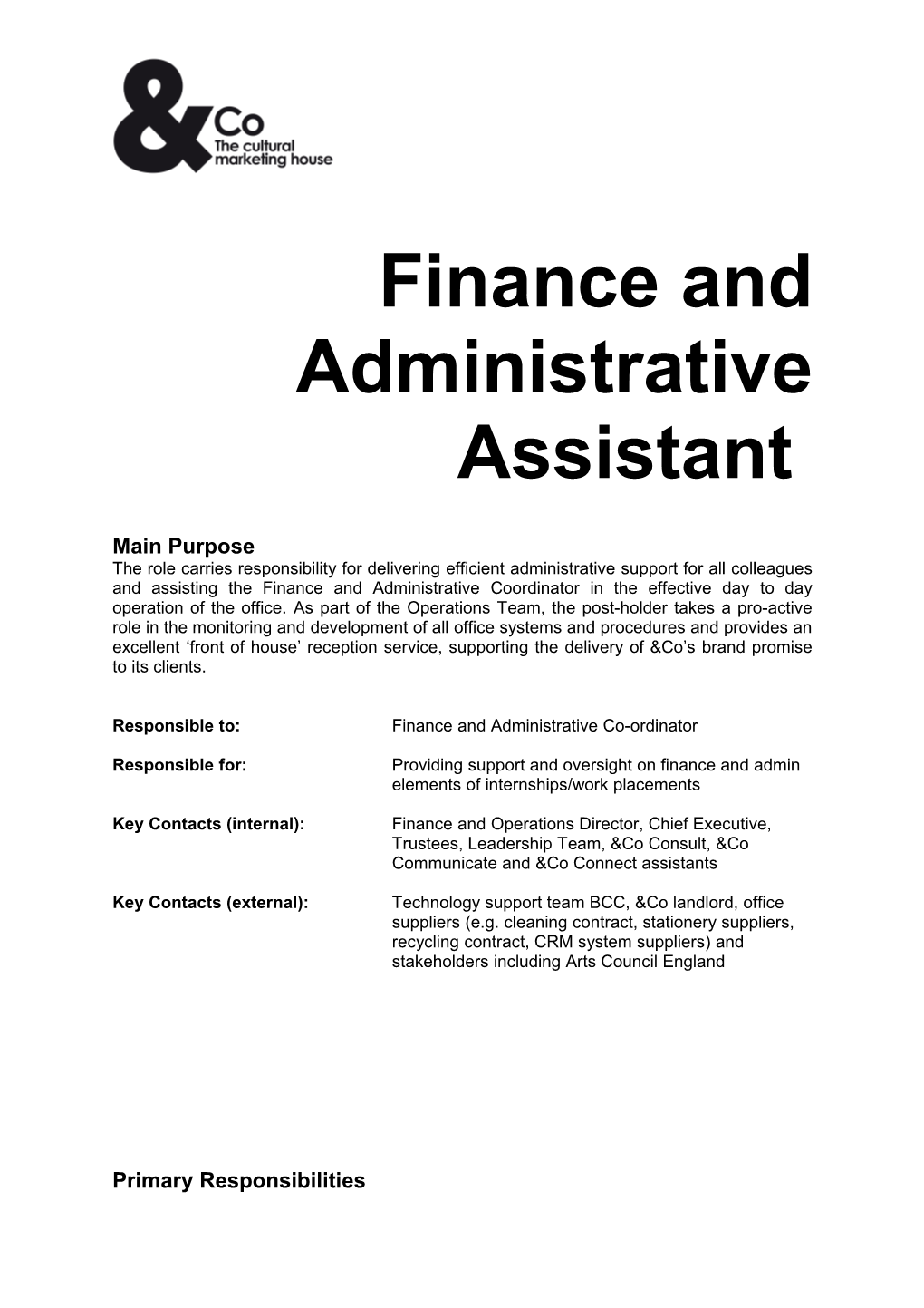 Finance and Administrative Assistant