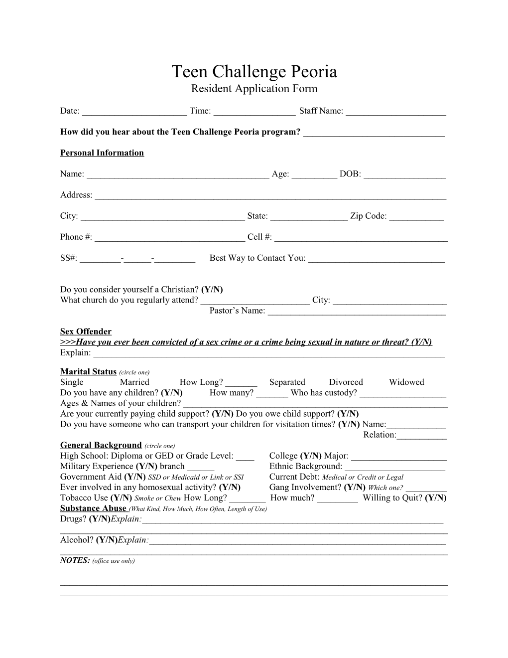 Resident Application Form