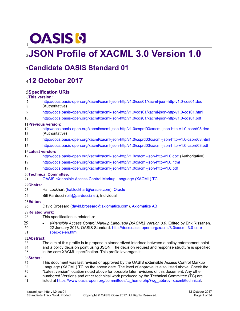 JSON Profile of XACML 3.0 Version 1.0