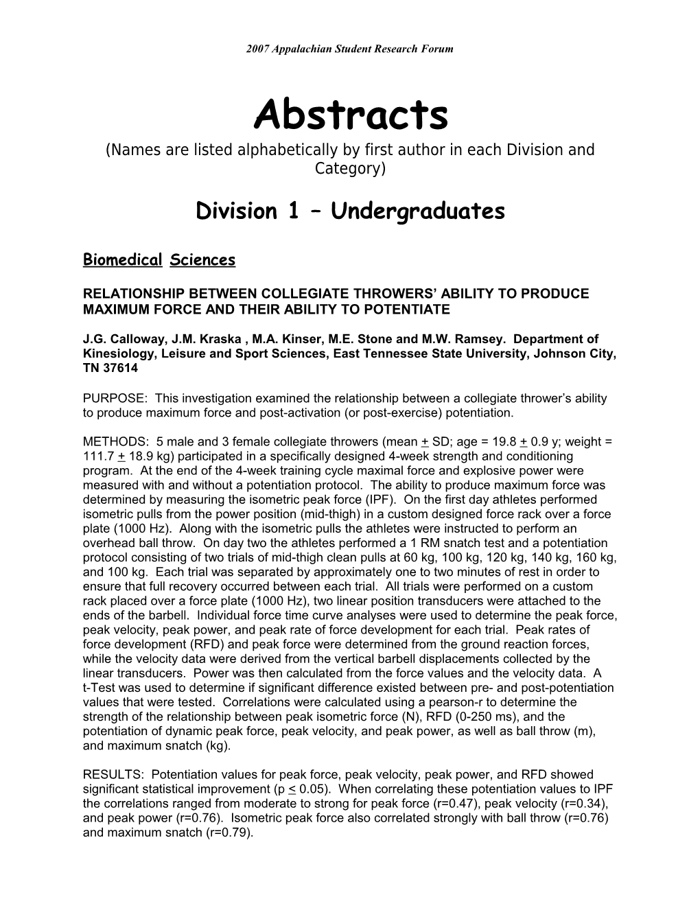 2007 Appalachian Student Research Forum