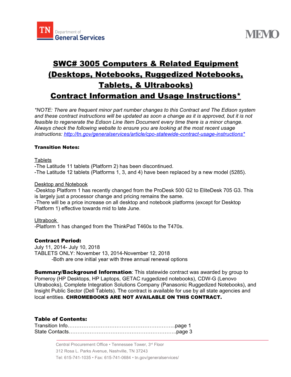 SWC# 3005 Computers & Related Equipment (Desktops, Notebooks, Ruggedized Notebooks, Tablets