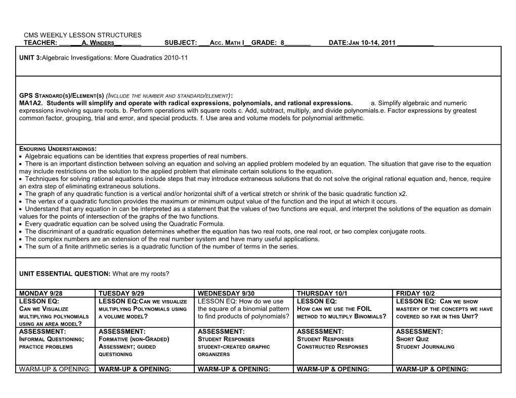 Cms Weekly Lesson Structures s1