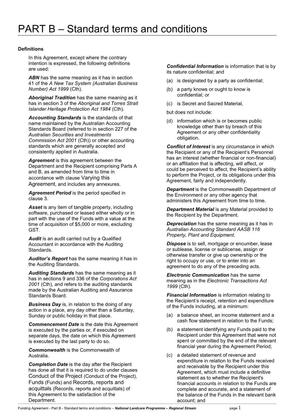 PART B Standard Terms and Conditions