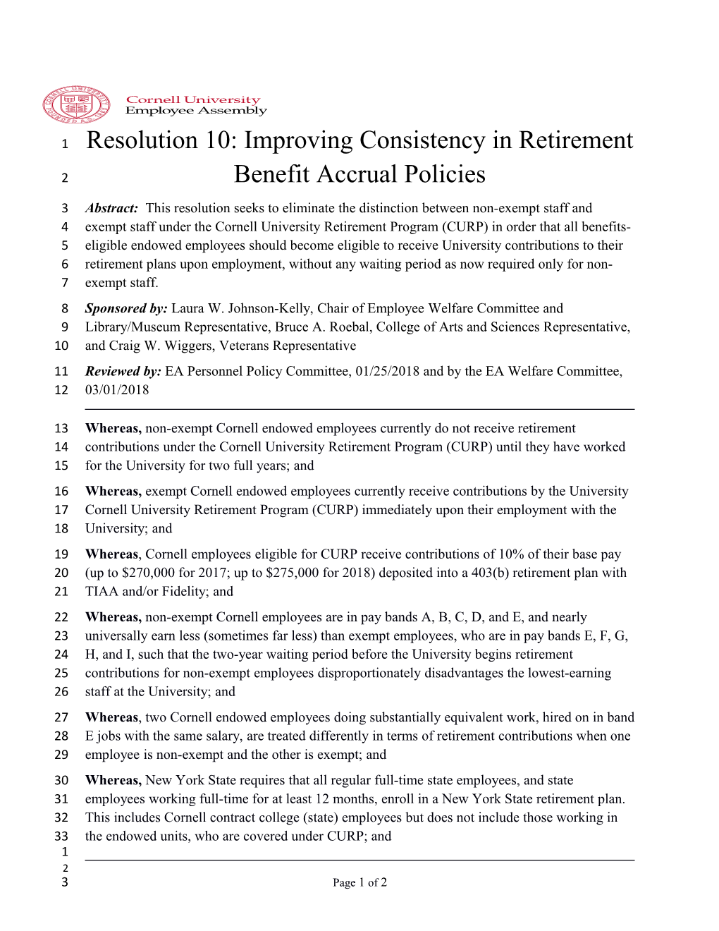 Resolution 10: Improving Consistency in Retirement Benefit Accrual Policies