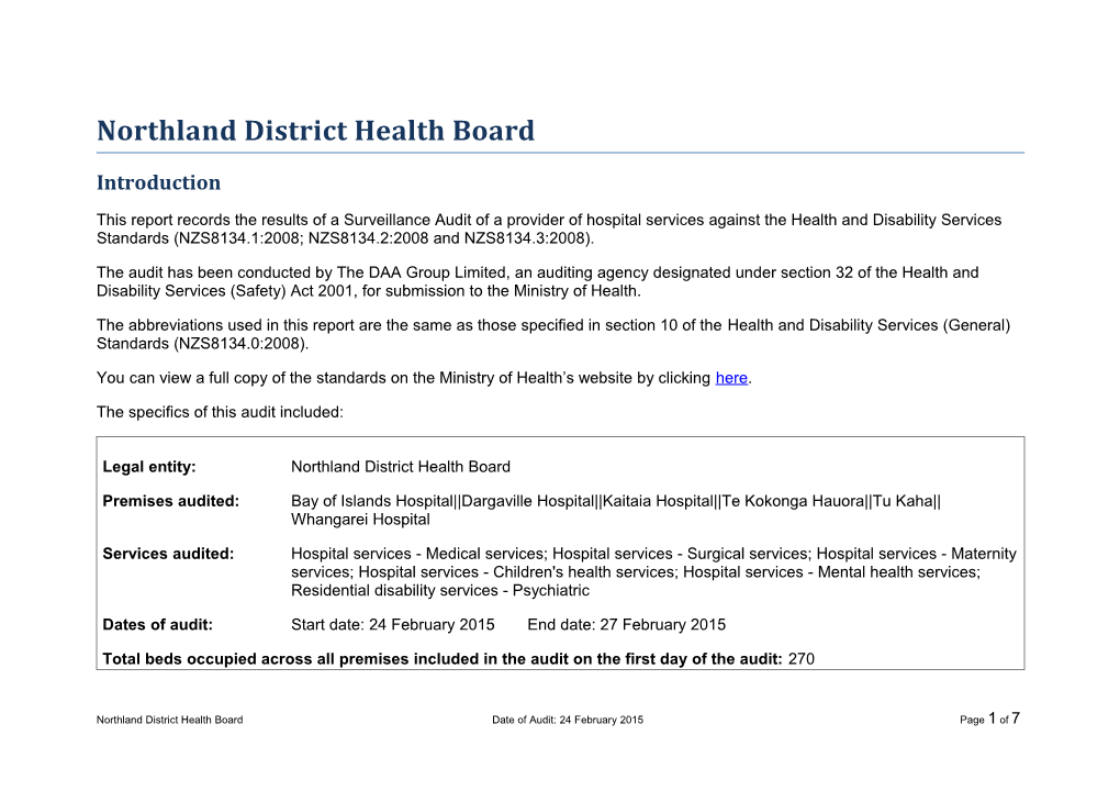 Northland District Health Board Audit Summary February 2015