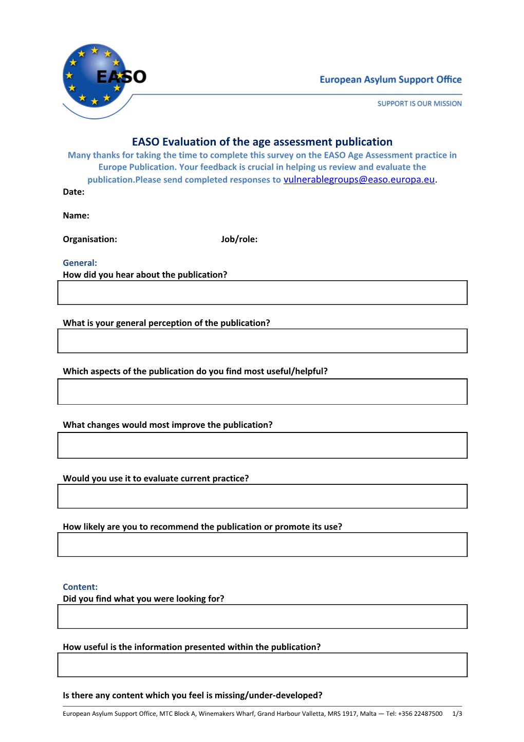 EASO Evaluation of the Age Assessment Publication