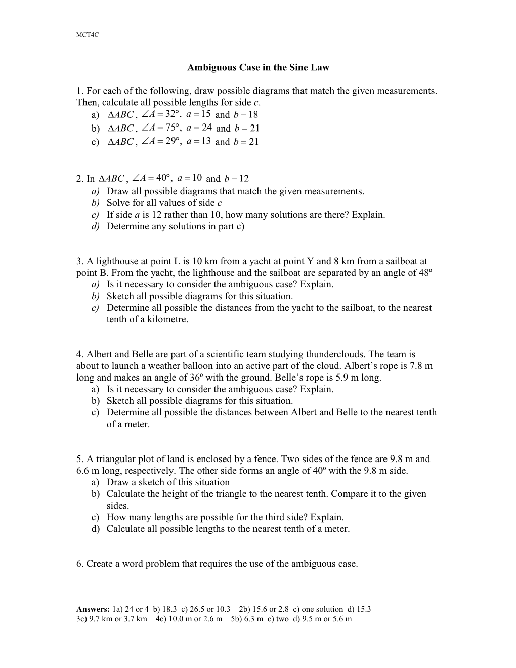 Ambiguous Case in the Sine Law