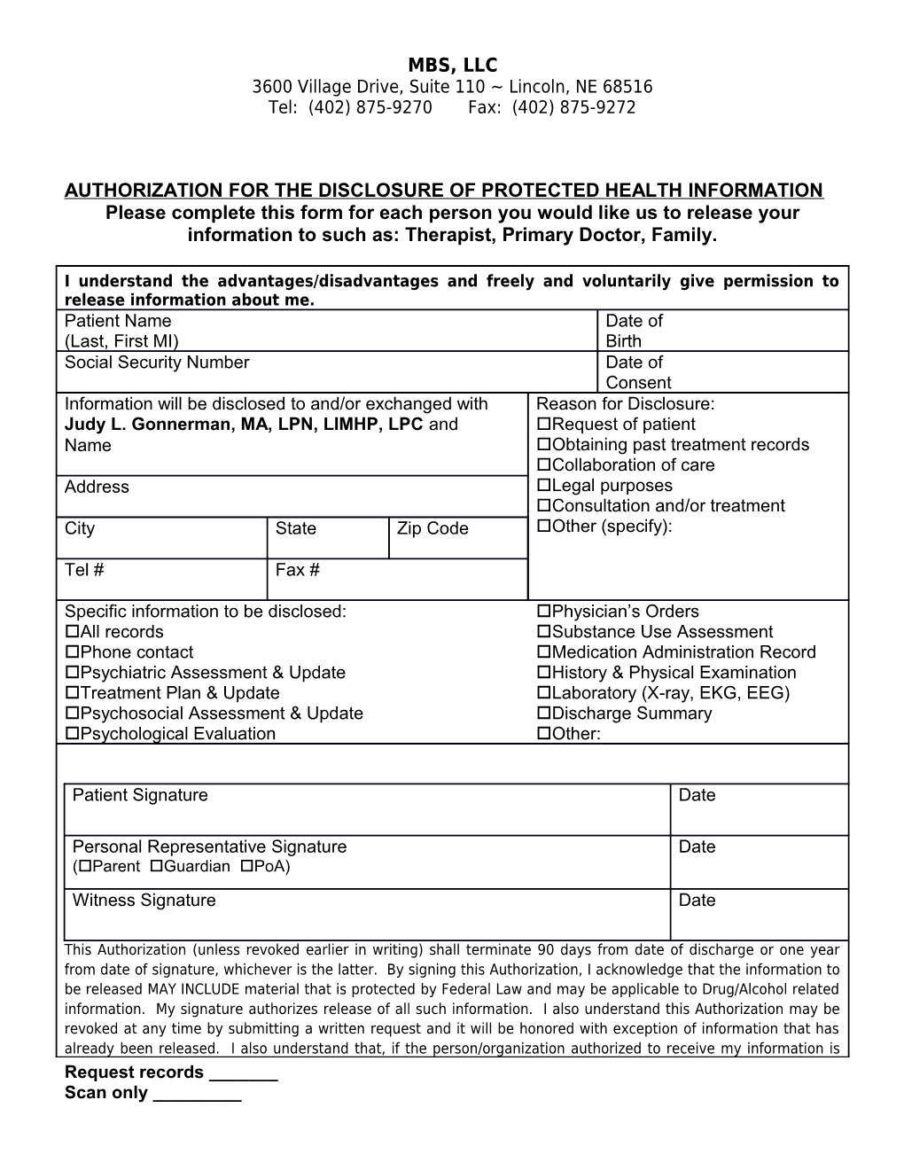 Authorization for the Disclosure of Protected Health Information