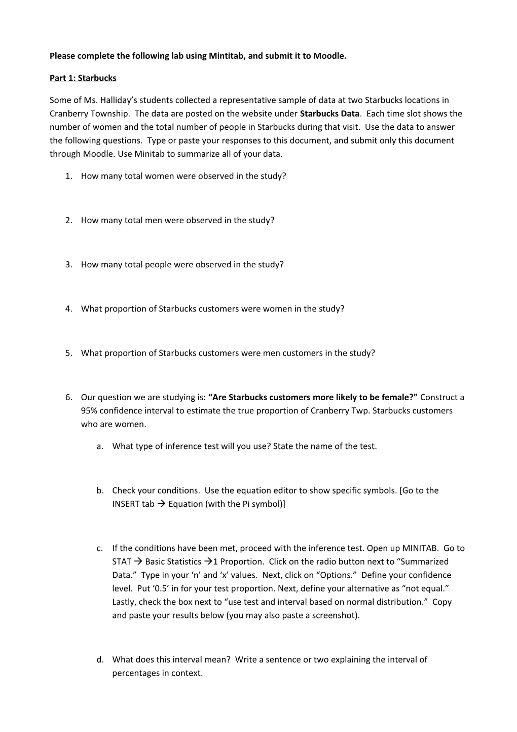 Please Complete the Following Lab Using Mintitab, and Submit It to Moodle