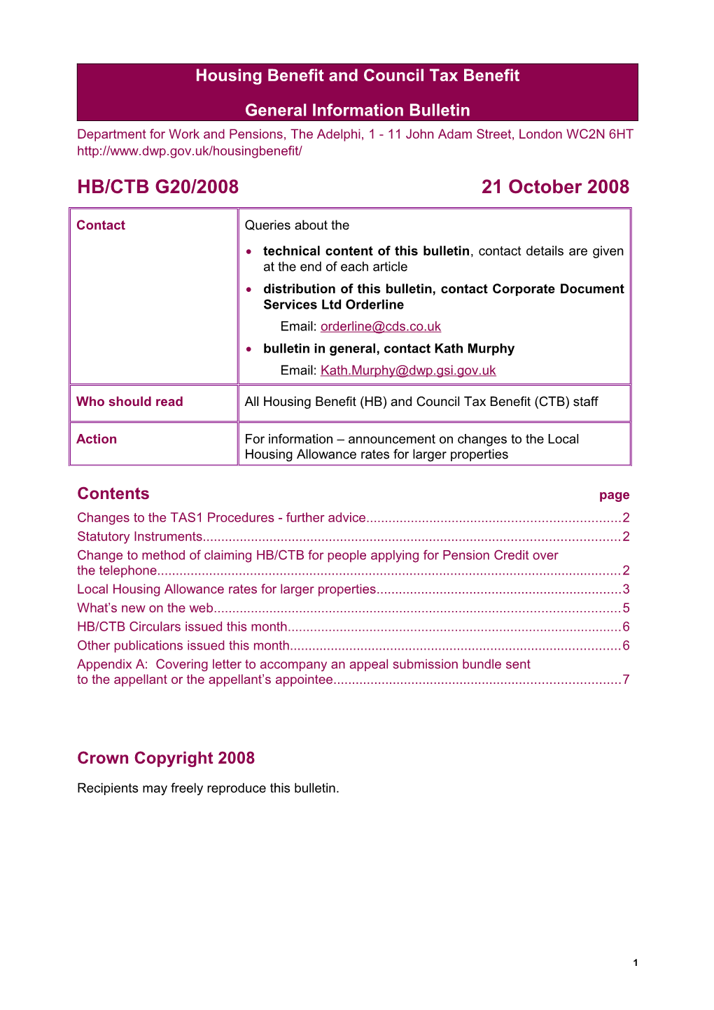 Housing Benefit and Council Tax Benefit Circular s1