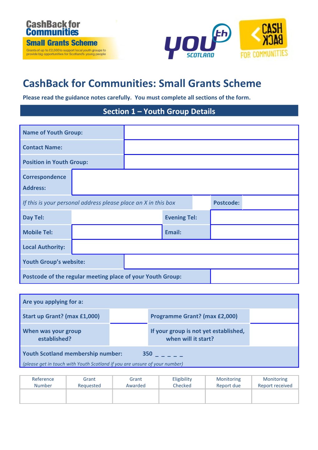 Cashback for Communities: Small Grants Scheme