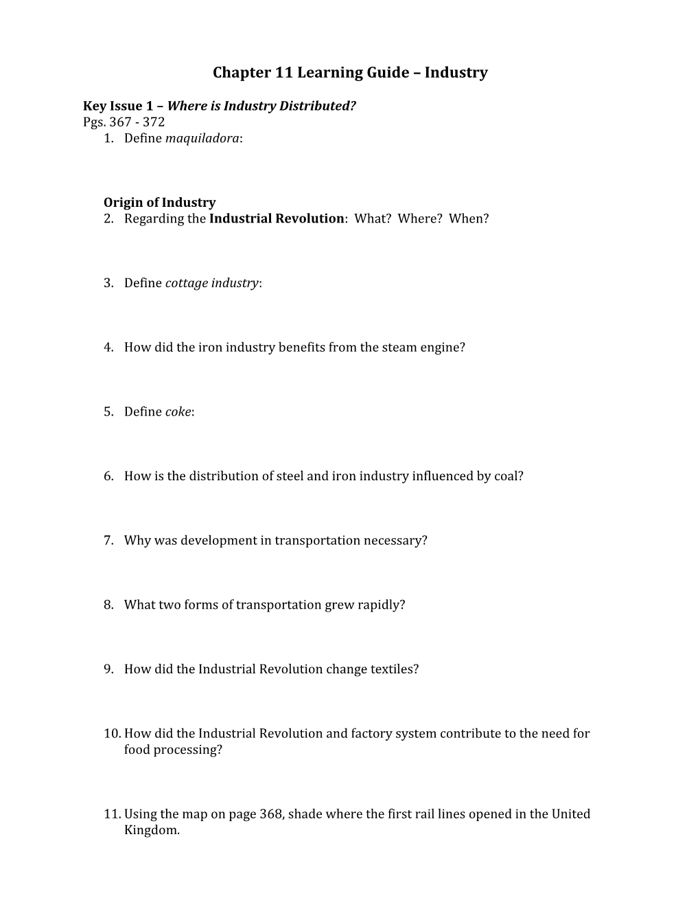 Chapter 11 Learning Guide Industry