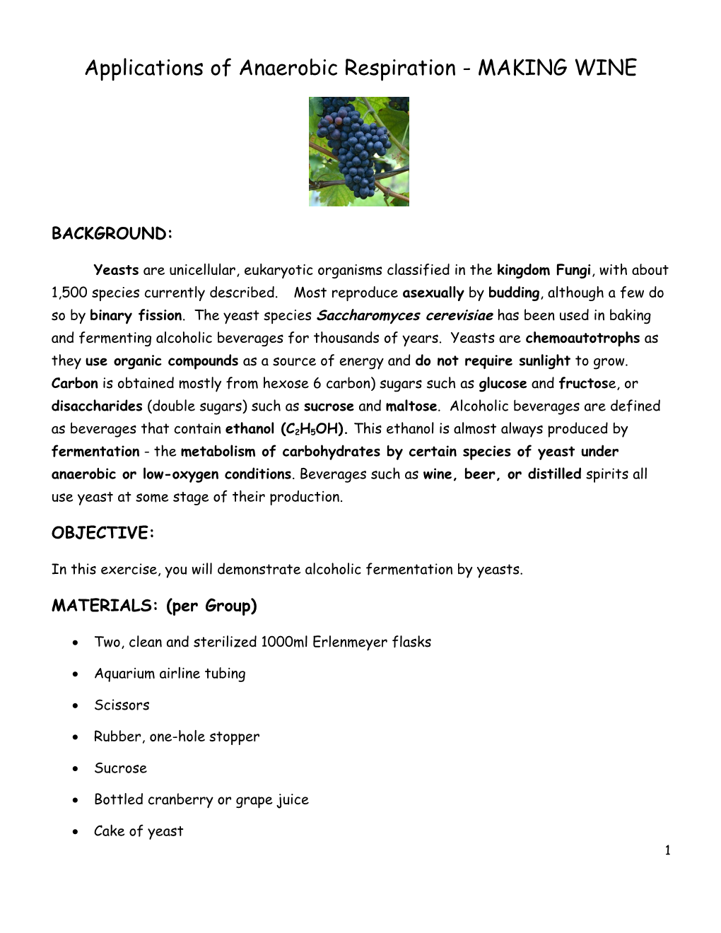 Applications of Anaerobic Respiration - MAKING WINE