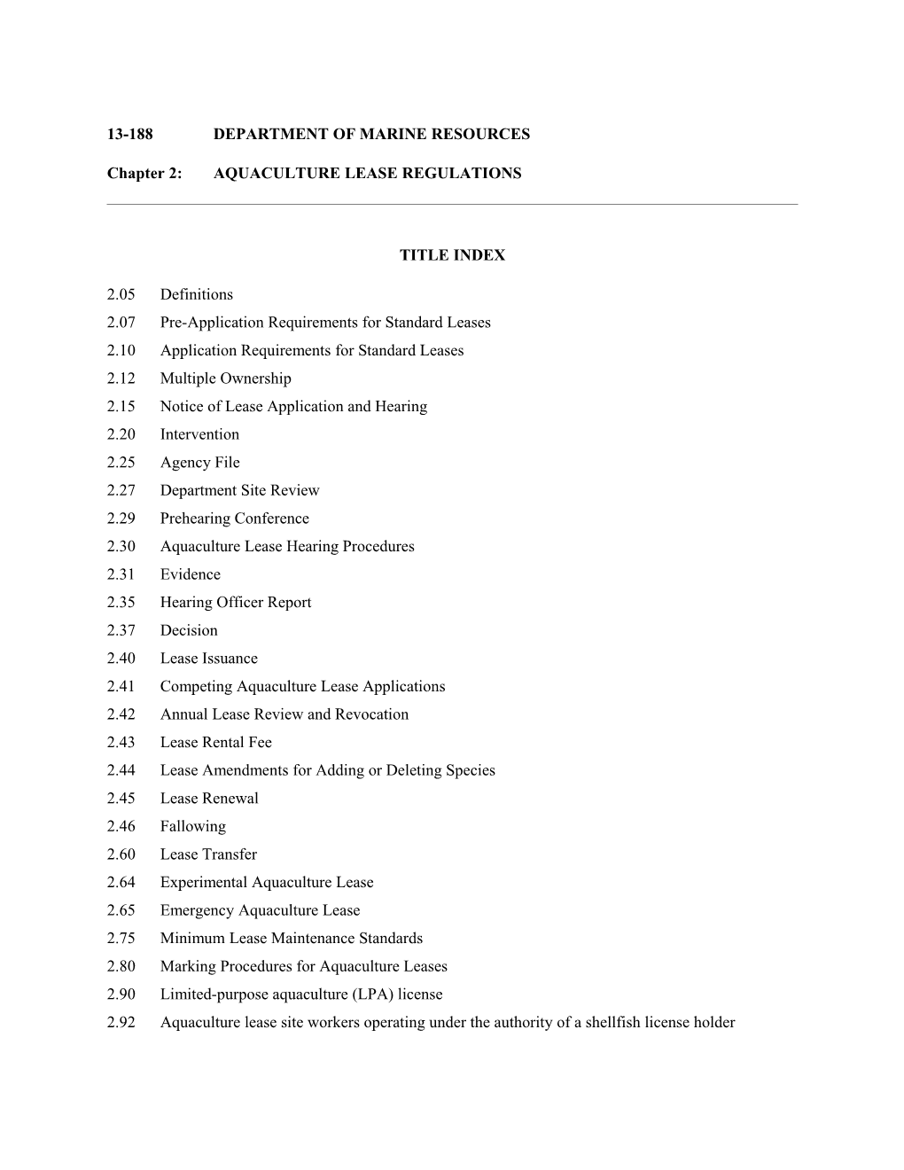 Chapter 2: AQUACULTURE LEASE REGULATIONS