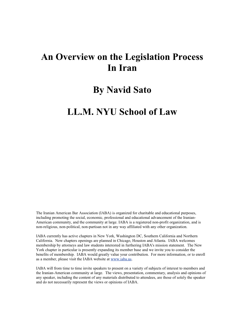 An Overview on the Legislation Process in Iran