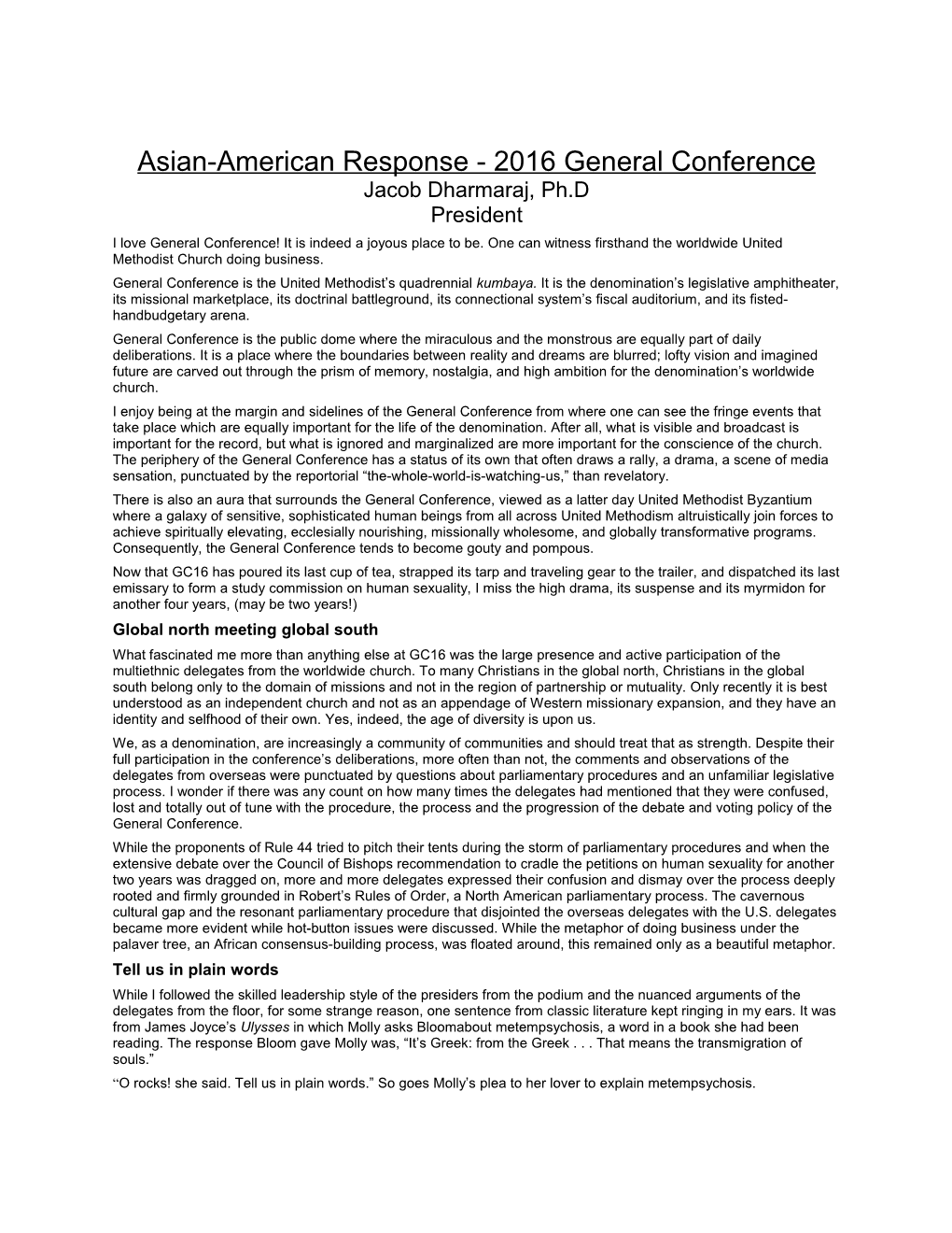 Asian-American Response - 2016 General Conference